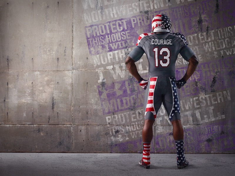 Illustration for article titled Northwestern's Very Literal "Wounded Warrior" Unis Have Blood Spatters